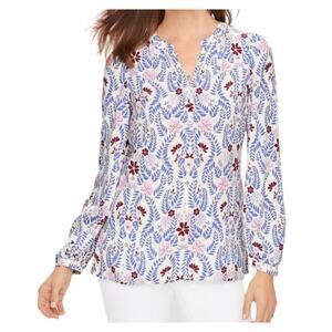 Talbots Hearts & Flowers Band Collar Popover Womens Blouse Size S